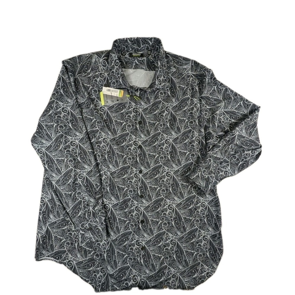 Murano Performance Button Up Shirt Black White Swirl Long Sleeve 2XB - Picture 1 of 12